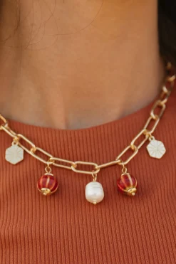 Wall to Wall Anya Charm Necklace Red Discount
