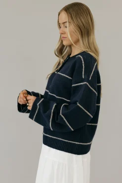 Buttermelon Brett Cardigan-Navy Multi Blue New