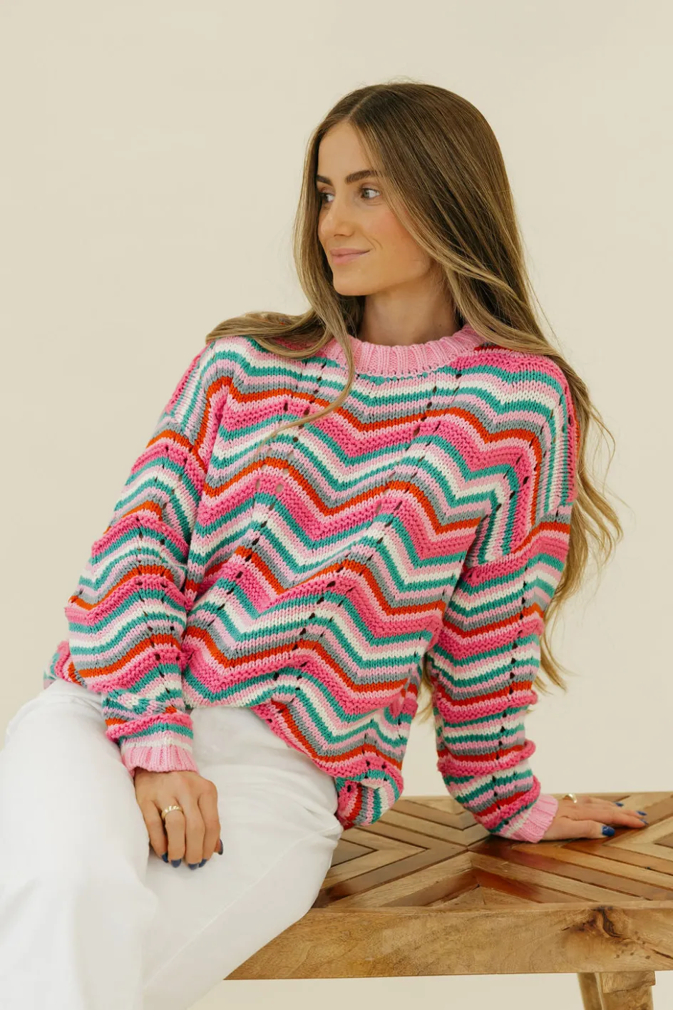 Dongguan Huoyoung Apparel Co Candy Cane Lane Sweater- Multi Pink Online