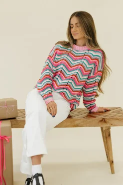 Dongguan Huoyoung Apparel Co Candy Cane Lane Sweater- Multi Pink Online