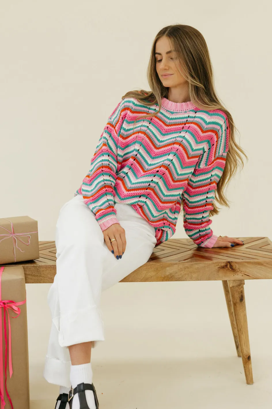 Dongguan Huoyoung Apparel Co Candy Cane Lane Sweater- Multi Pink Online