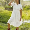 Dongguan Huoyoung Apparel Co Caribbean Dress Knee Length- Eyelet White New