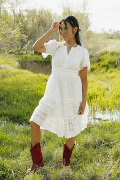 Dongguan Huoyoung Apparel Co Caribbean Dress Knee Length- Eyelet White New