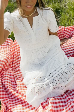 Dongguan Huoyoung Apparel Co Caribbean Dress Knee Length- Eyelet White New