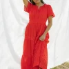 Dongguan Huoyoung Apparel Co Caribbean Dress- Eyelet Red Clearance