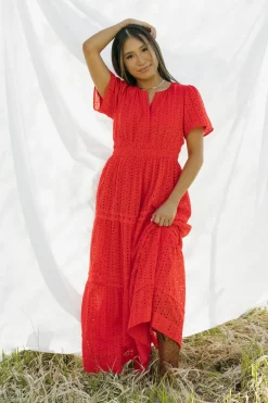 Dongguan Huoyoung Apparel Co Caribbean Dress- Eyelet Red Clearance