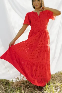 Dongguan Huoyoung Apparel Co Caribbean Dress- Eyelet Red Clearance