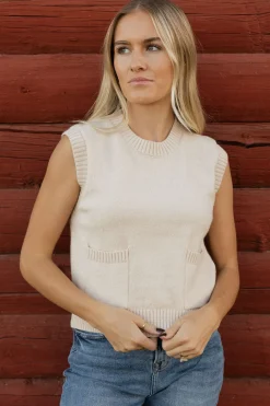 Miou Muse Carolynn Sweater Vest-Beige Neutral Sale