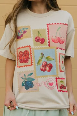 Blume + Co Cherry Stamps Tee-Sand Neutral Sale