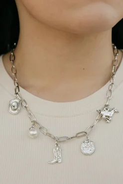 Ali Express Cowgirl Charm Necklace- Silver Sale