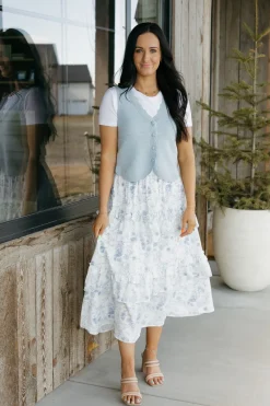 Polagram Cynthia Skirt-Ivory/Blue White Clearance