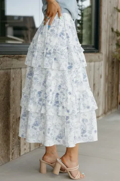 Polagram Cynthia Skirt-Ivory/Blue White Clearance