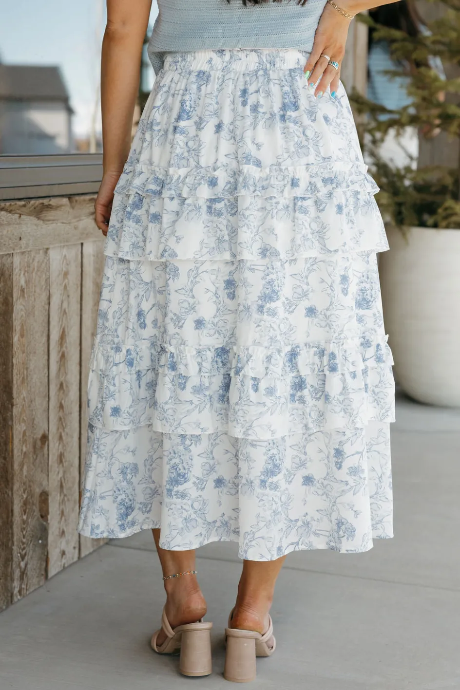 Polagram Cynthia Skirt-Ivory/Blue White Clearance