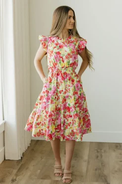 Hayden Dallas Dress-Floral Multi Red Clearance