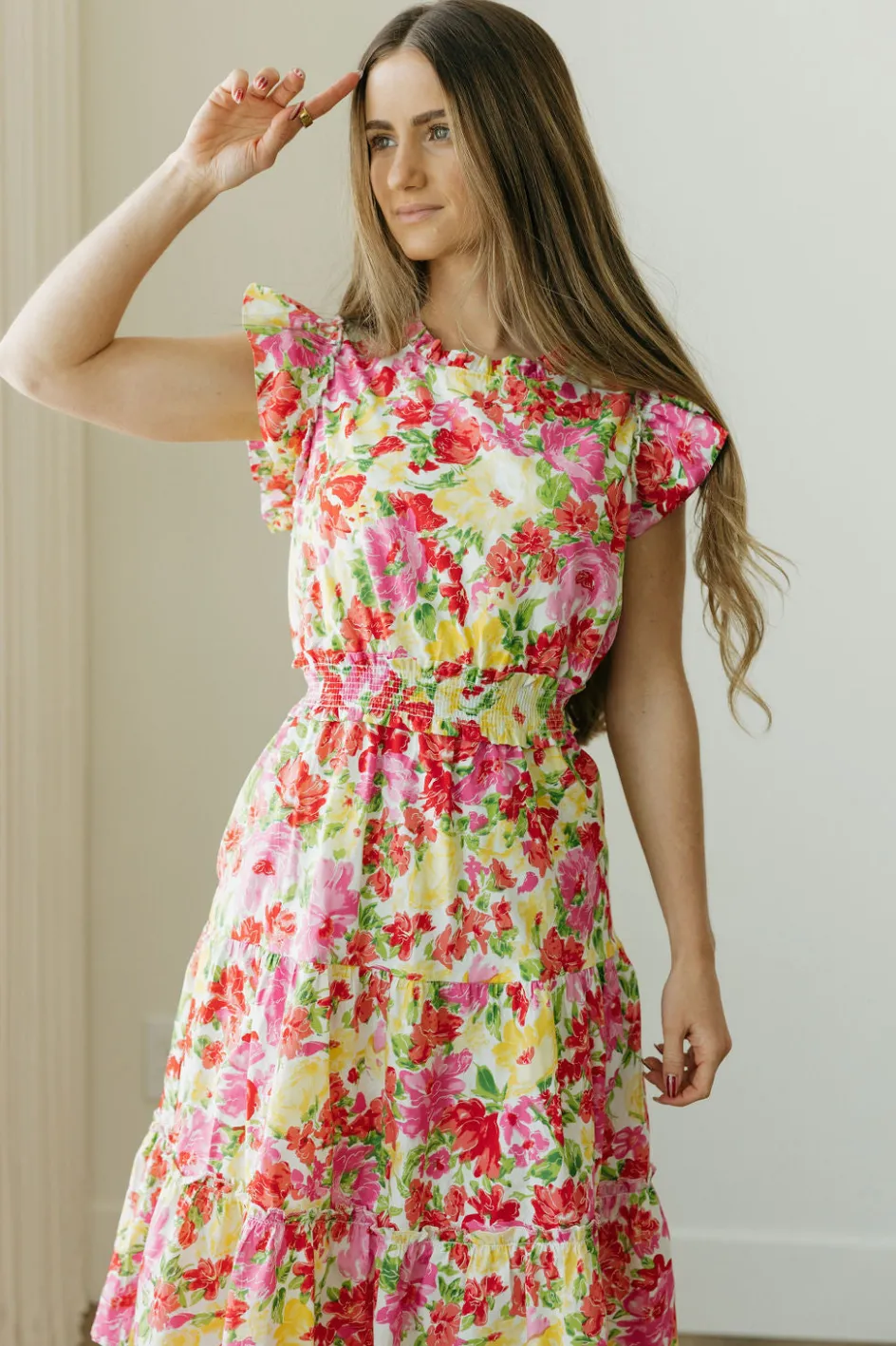 Hayden Dallas Dress-Floral Multi Red Clearance