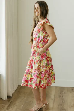 Hayden Dallas Dress-Floral Multi Red Clearance