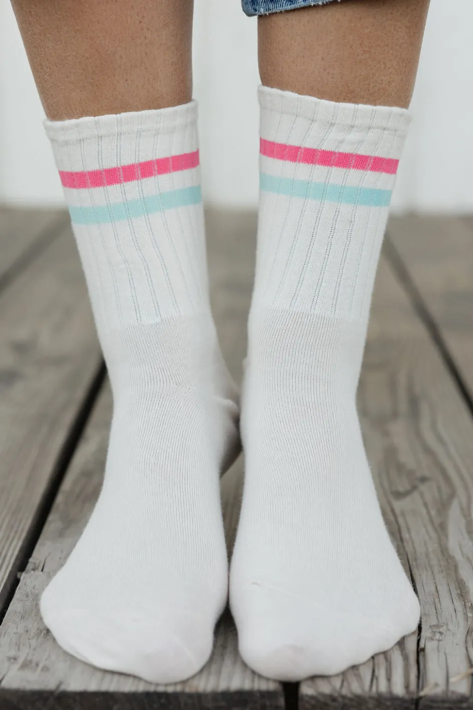 Ali Express Double Stripe Socks Cream/Blue/Pink Clearance