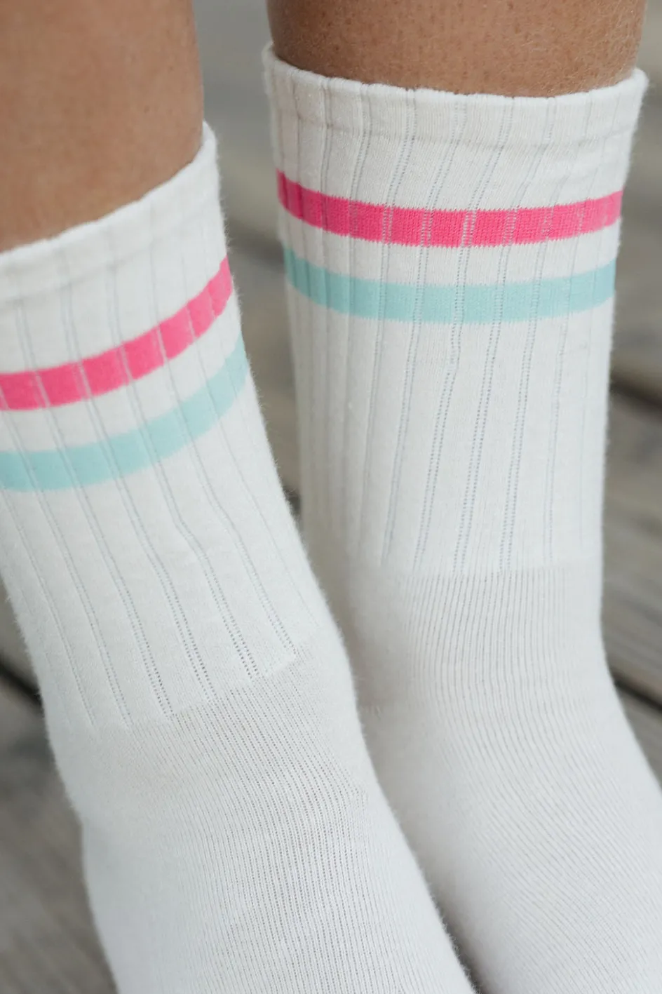 Ali Express Double Stripe Socks Cream/Blue/Pink Clearance