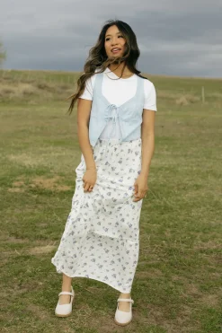 Love Tree Elodie Skirt-Indigo Floral White New