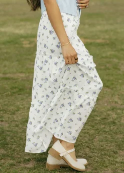 Love Tree Elodie Skirt-Indigo Floral White New