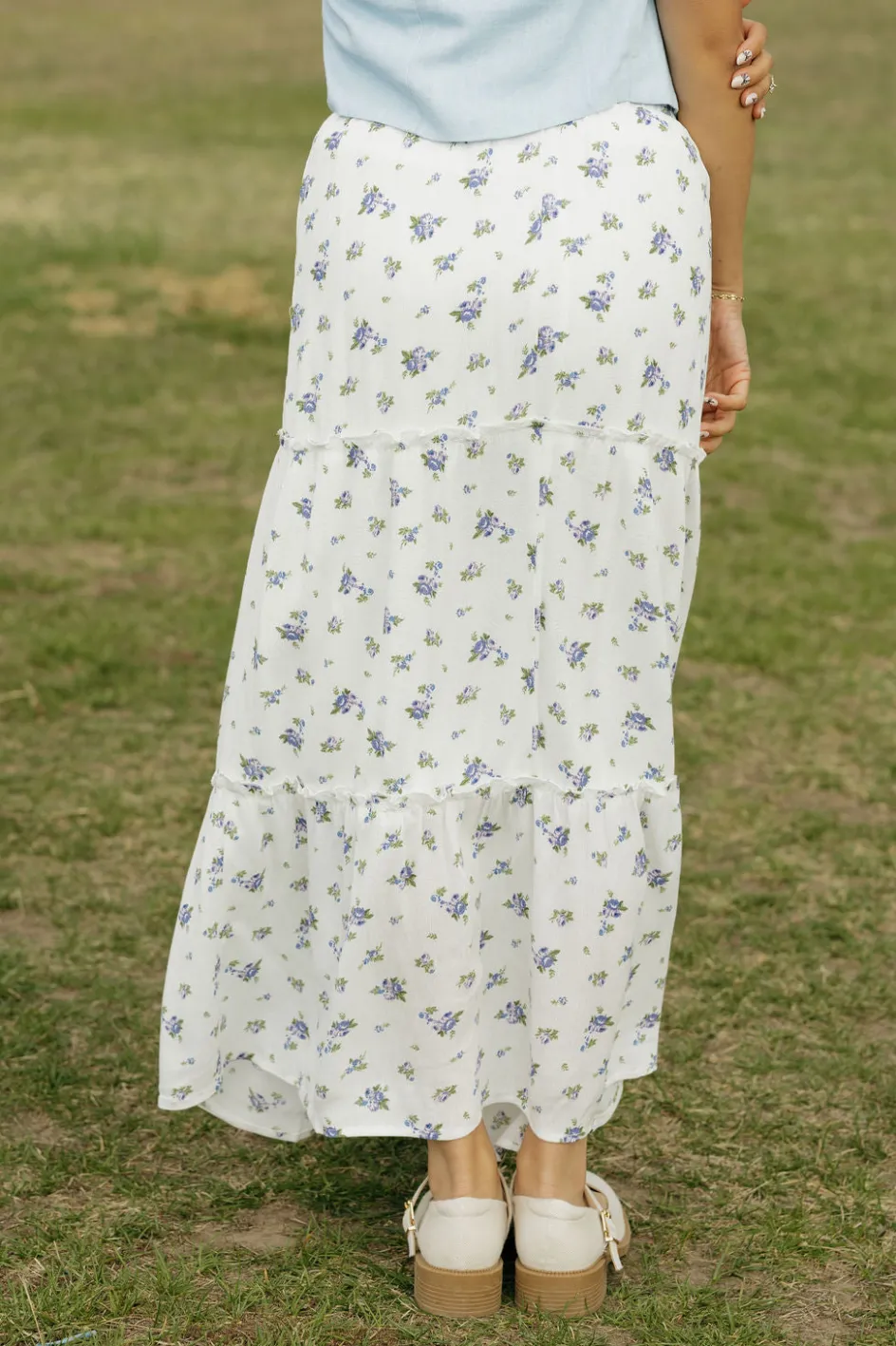 Love Tree Elodie Skirt-Indigo Floral White New