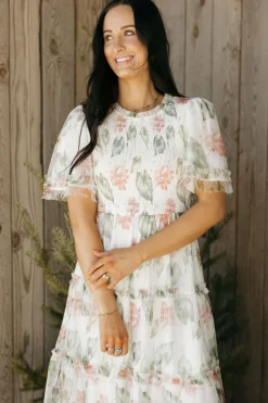 Tea N Rose Felicity Dress-Ivory Floral White Clearance