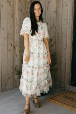 Tea N Rose Felicity Dress-Ivory Floral White Clearance