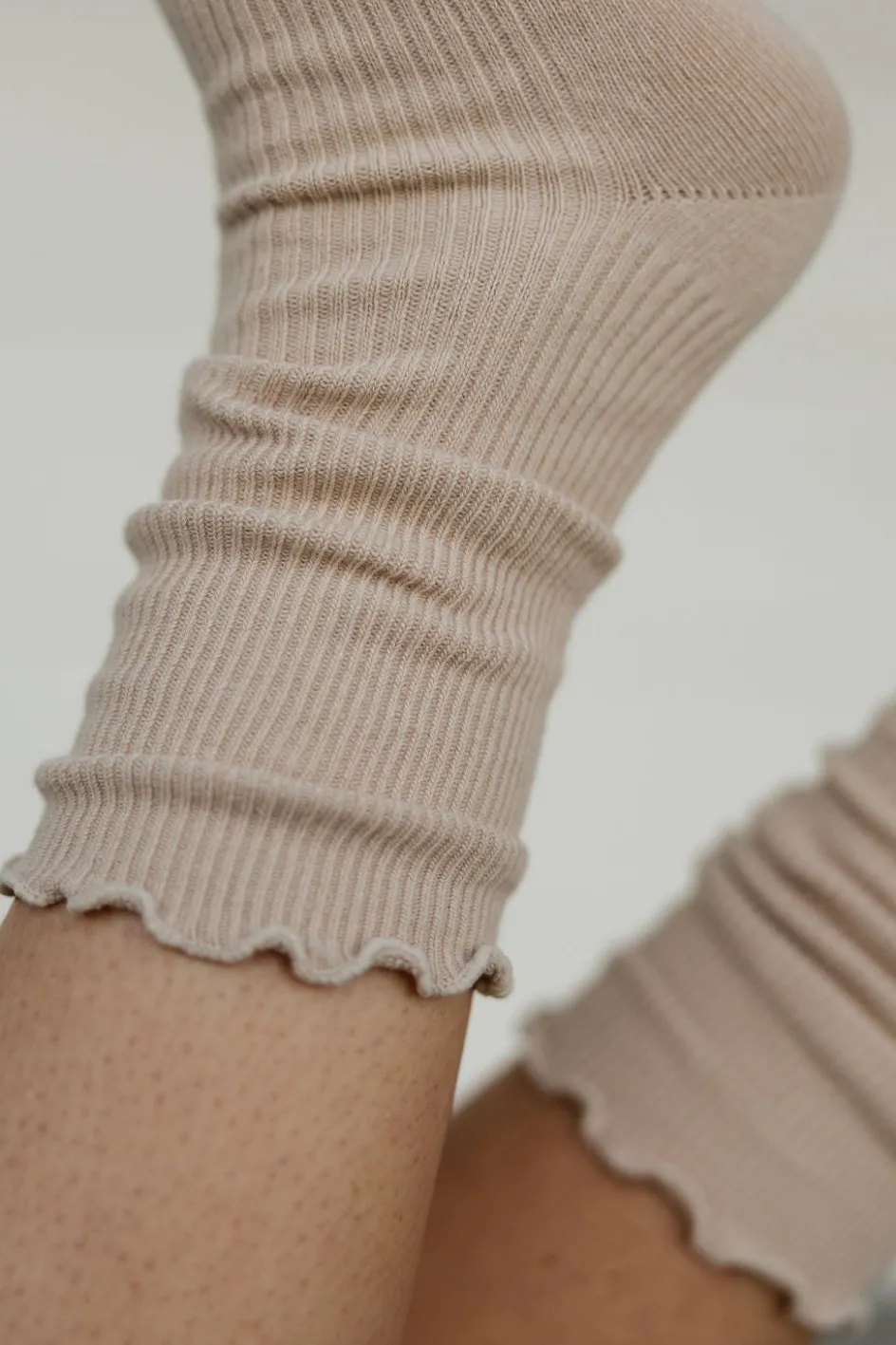 Ali Express Frill Trim Socks Taupe/Black/Ivory New
