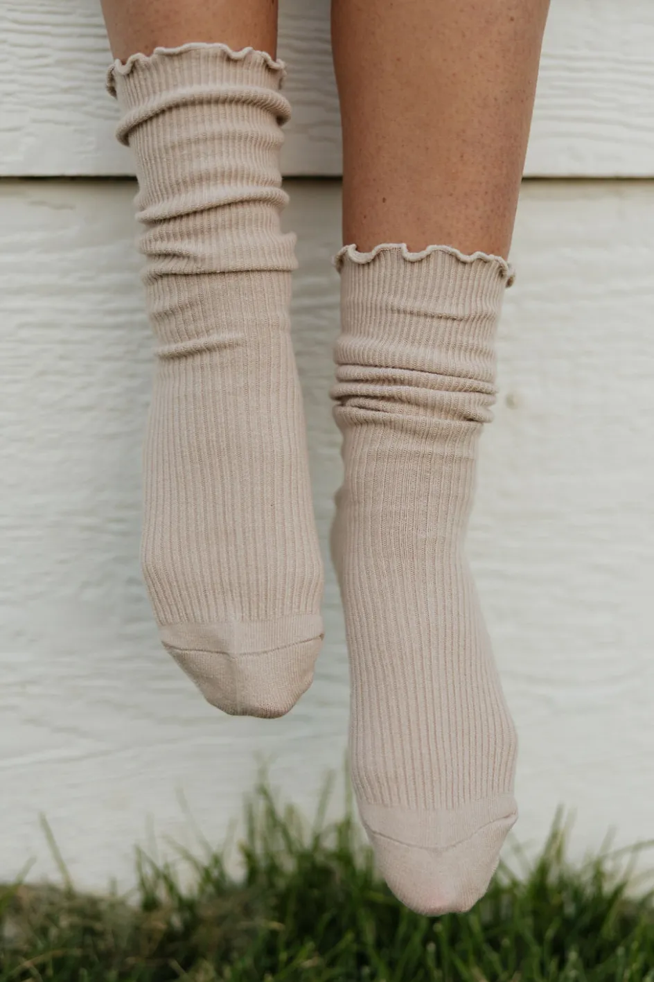 Ali Express Frill Trim Socks Taupe/Black/Ivory New