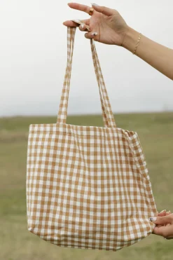 Ali Express Greta Gingham Tote Tan/Blue Sale