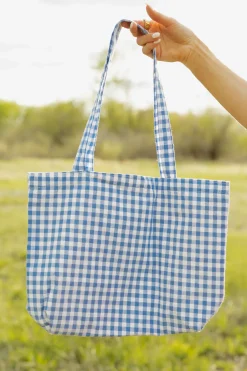 Ali Express Greta Gingham Tote Tan/Blue Sale