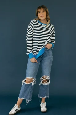 Hem & Thread Hale Top-Navy Stripe Blue New