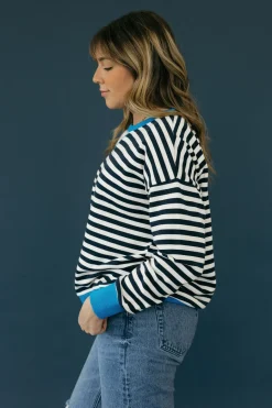 Hem & Thread Hale Top-Navy Stripe Blue New