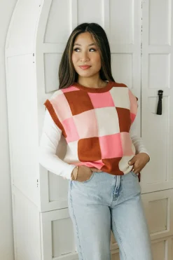 &Merci Judie Sweater Vest- Multi Pink Best