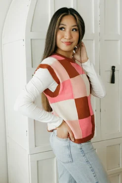 &Merci Judie Sweater Vest- Multi Pink Best
