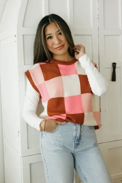 &Merci Judie Sweater Vest- Multi Pink Best