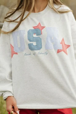 Main Strip Land of Liberty Pullover-Heather Grey Discount