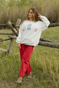 Main Strip Land of Liberty Pullover-Heather Grey Discount
