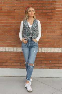 Polagram Lorretta Vest-Navy Floral Blue New