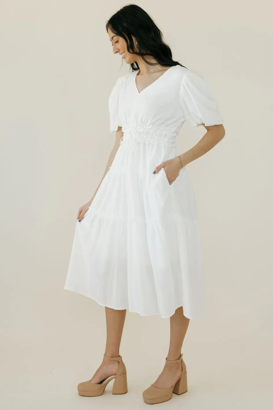 Polagram Maisey Dress-Ivory White Clearance