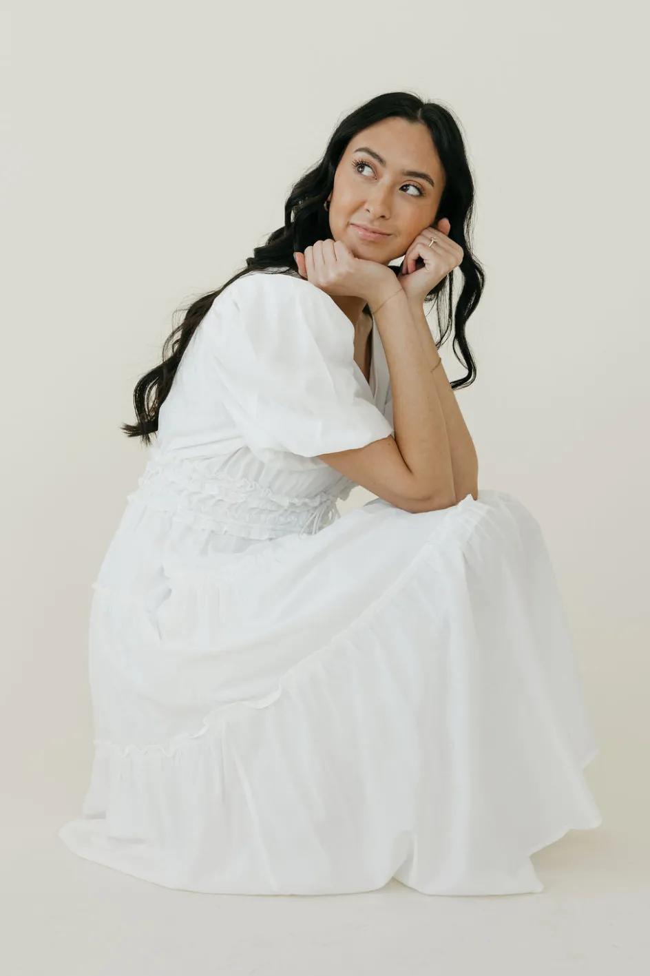 Polagram Maisey Dress-Ivory White Clearance