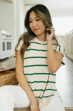 Tea N Rose Mesa Top-Oat/Green Neutral Fashion