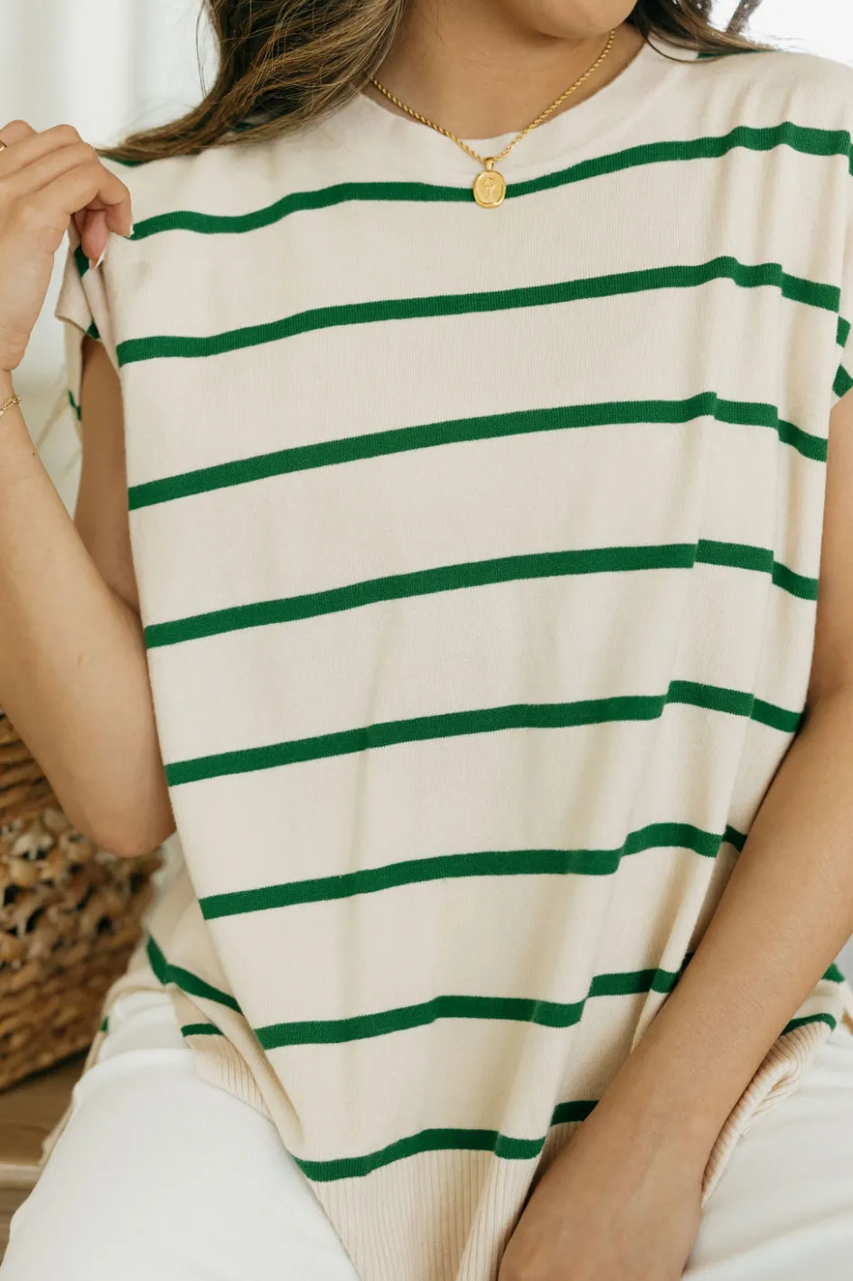 Tea N Rose Mesa Top-Oat/Green Neutral Fashion