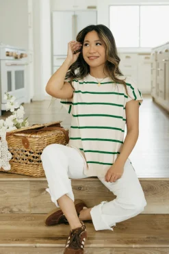 Tea N Rose Mesa Top-Oat/Green Neutral Fashion