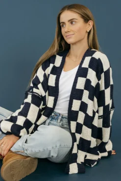 Miss Love Novalee Cardigan-White/Navy Blue Sale