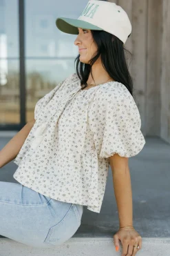 Buttermelon Oaklee Top-Taupe/Blue Neutral Outlet