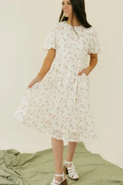 Tea N Rose Olivia Dress-Ivory Floral Neutral Clearance