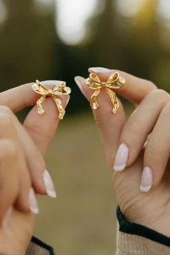 Ali Express Ribbon Bow Earrings-Gold Outlet