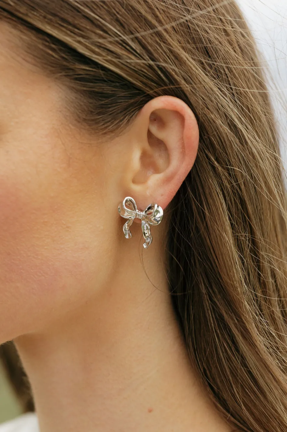 Ali Express Ribbon Bow Earrings- Silver Best