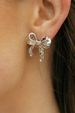 Ali Express Ribbon Bow Earrings- Silver Best